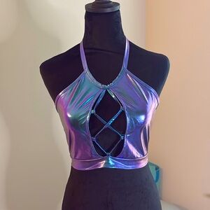 Blue & Purple Criss Cross Halter Top